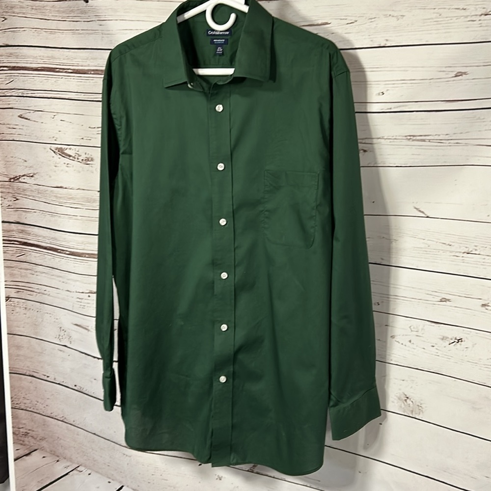 Croft & Barrow men’s button down green shirt 17 1/2 34/35 broadcloth